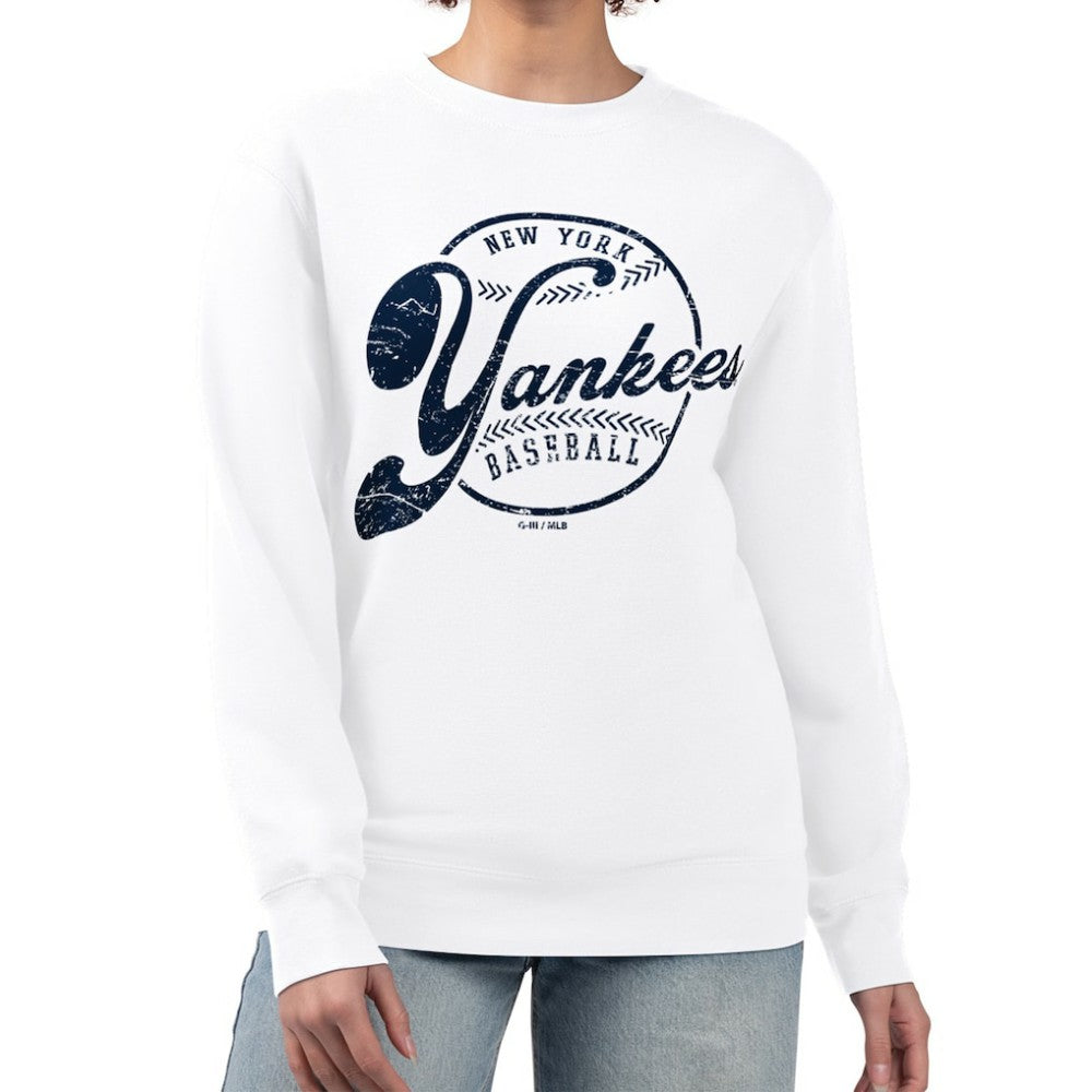 New York Yankees G-III 4Her by Carl Banks Women's Distressed Baseball Team Fleece Pullover Sweatshirt - MLB Pullover