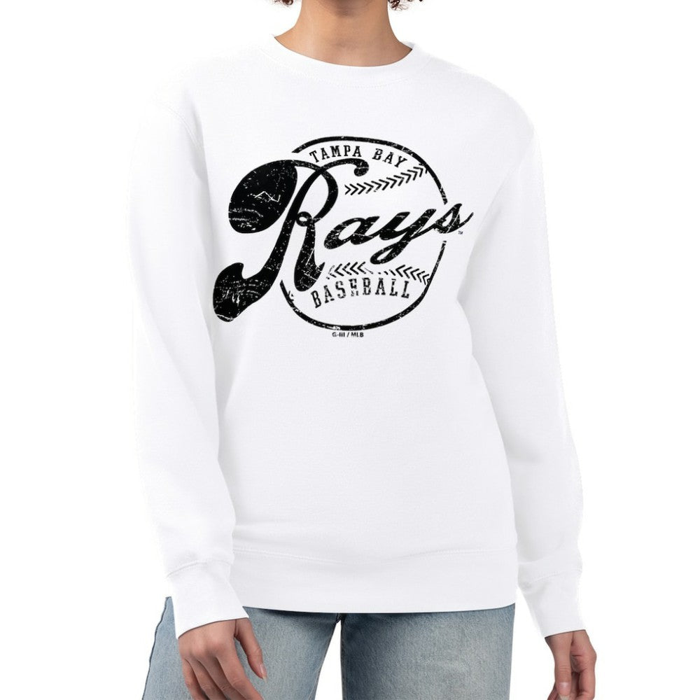 Tampa Bay Rays G-III 4Her by Carl Banks Women's Distressed Baseball Team Fleece Pullover Sweatshirt - MLB Pullover