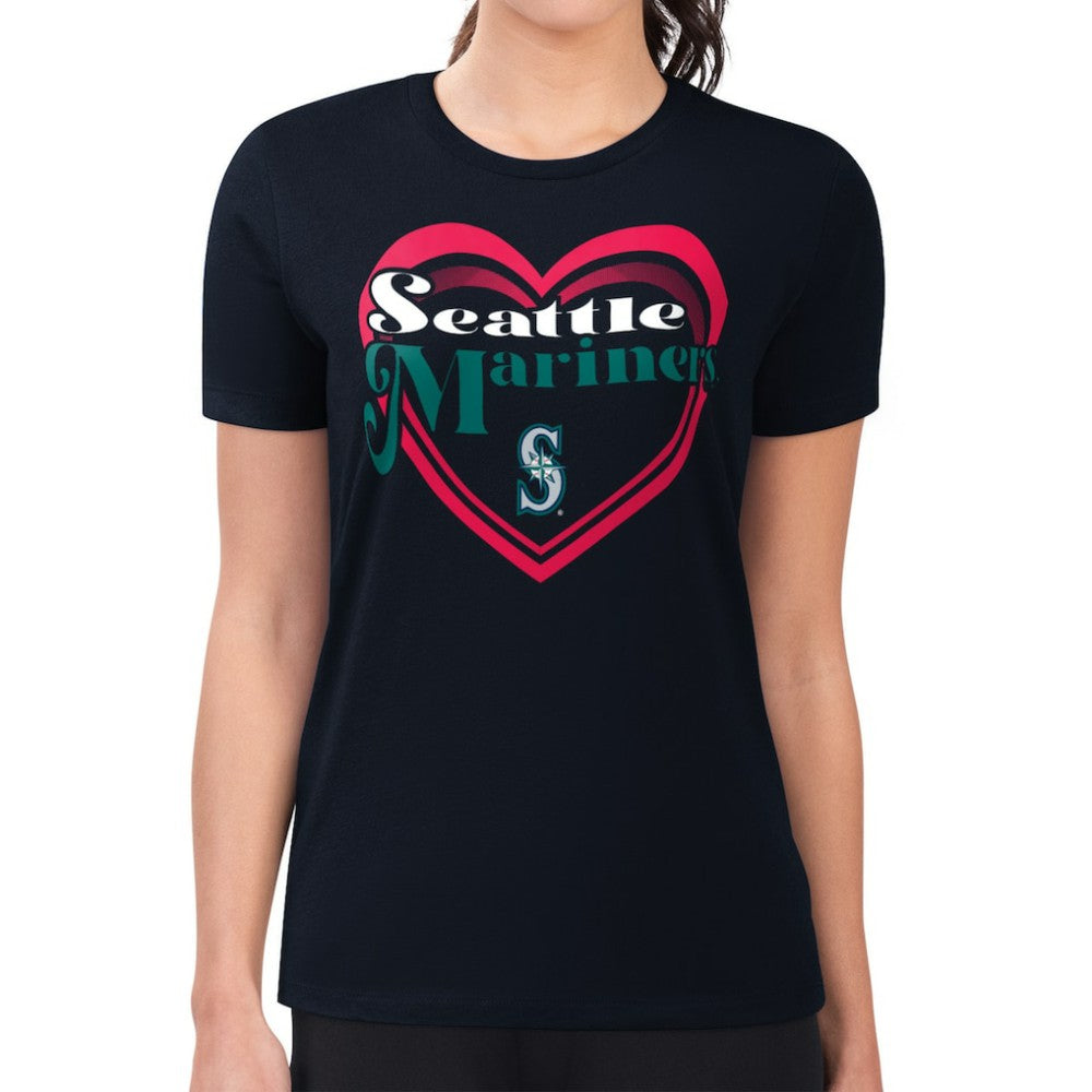 Seattle Mariners G-III 4Her by Carl Banks Women's Super-Slim Fit Lightweight Double Heart T-Shirt - MLB T-shirts