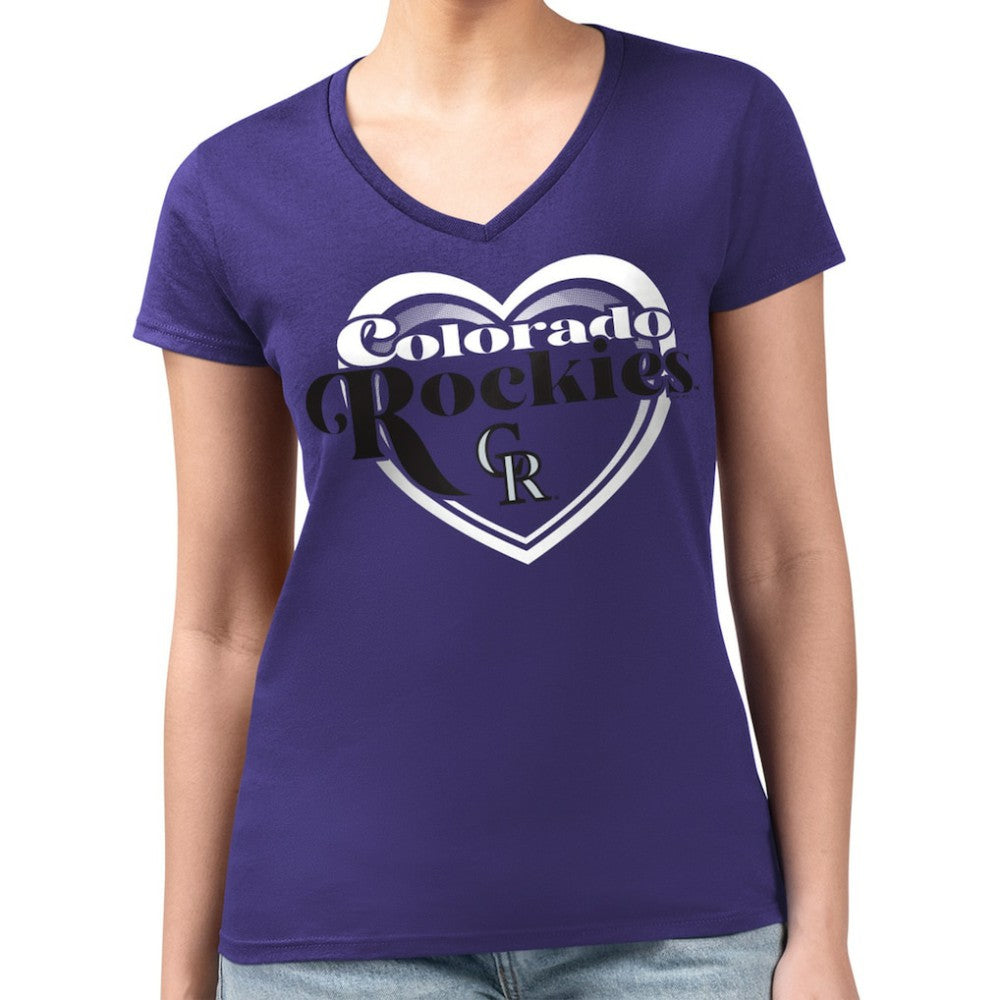 Colorado Rockies G-III 4Her by Carl Banks Women's Super-Slim Fit Lightweight Double Heart V-Neck T-Shirt - MLB T-shirts