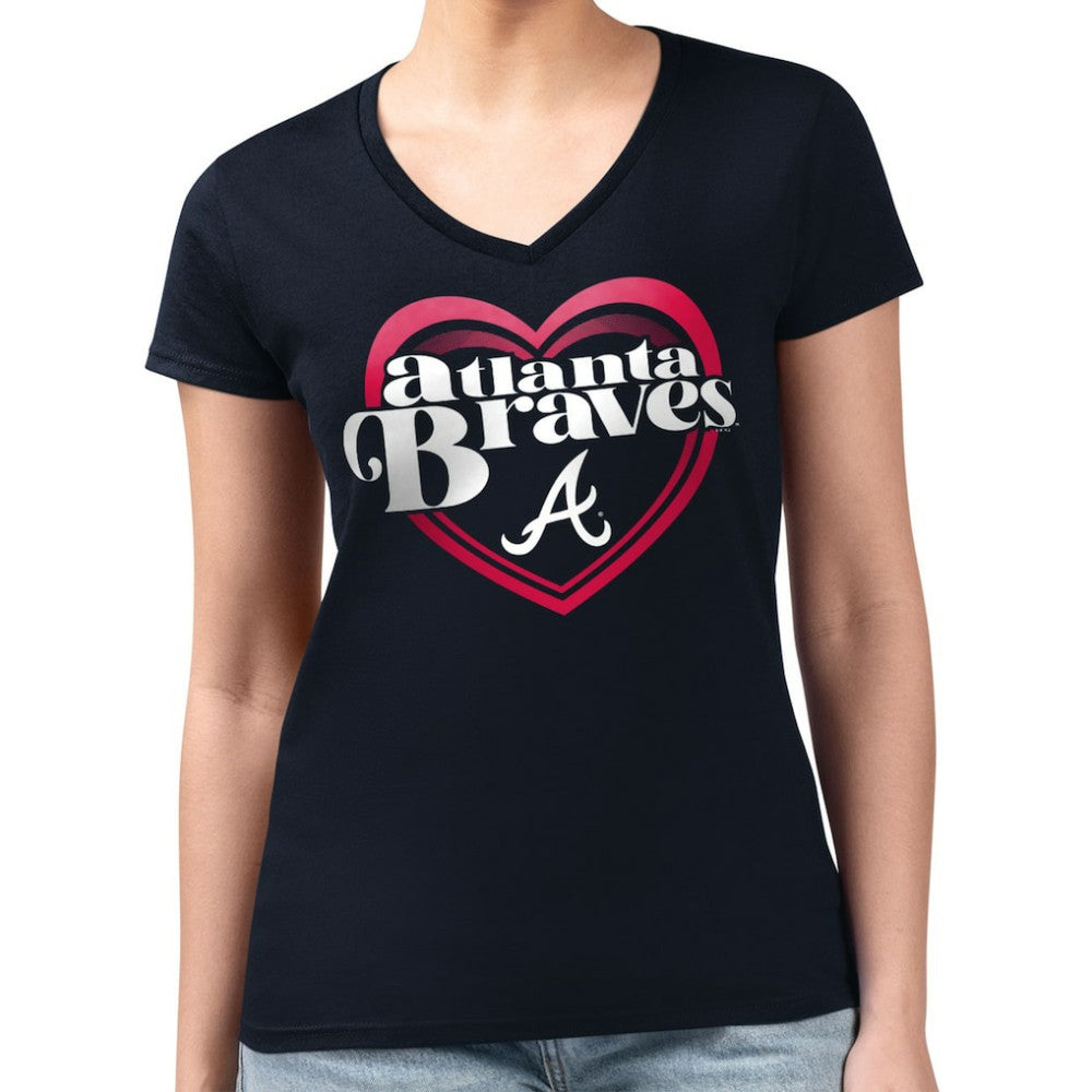 Atlanta Braves G-III 4Her by Carl Banks Women's Super-Slim Fit Lightweight Double Heart V-Neck T-Shirt - MLB T-shirts