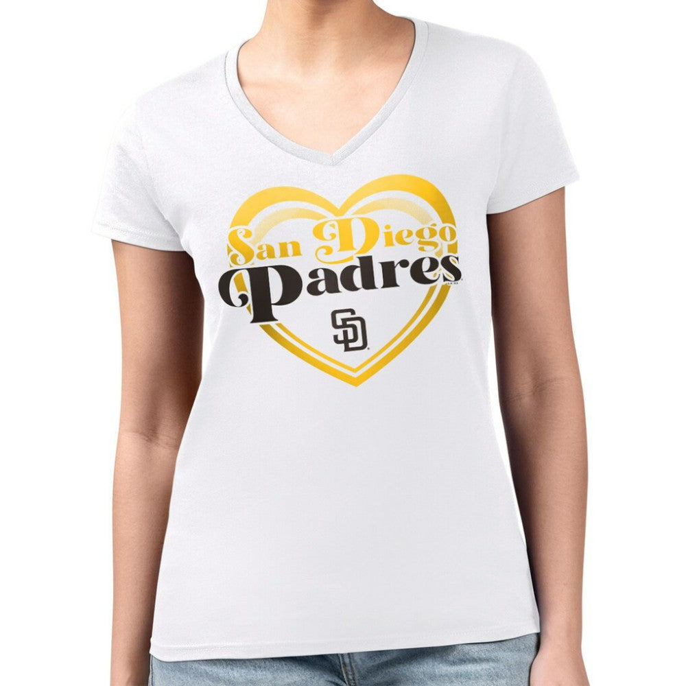 San Diego Padres G-III 4Her by Carl Banks Women's Super-Slim Fit Lightweight Double Heart V-Neck T-Shirt - MLB T-shirts