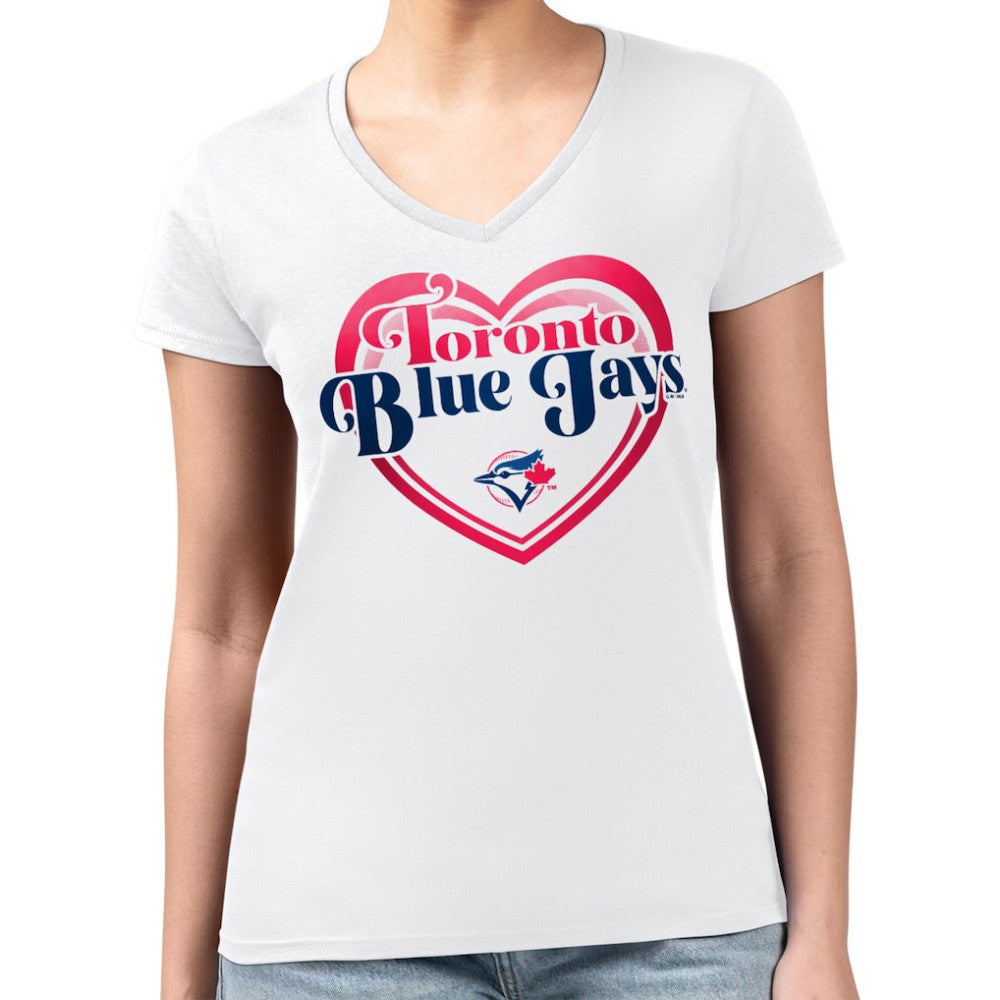 Toronto Blue Jays G-III 4Her by Carl Banks Women's Super-Slim Fit Lightweight Double Heart V-Neck T-Shirt - MLB T-shirts
