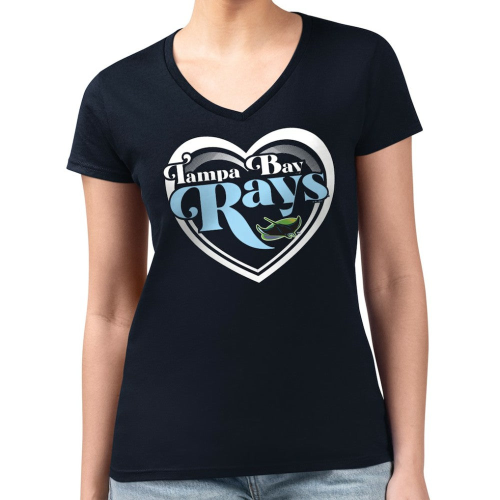 Tampa Bay Rays G-III 4Her by Carl Banks Women's Super-Slim Fit Lightweight Double Heart V-Neck T-Shirt - MLB T-shirts