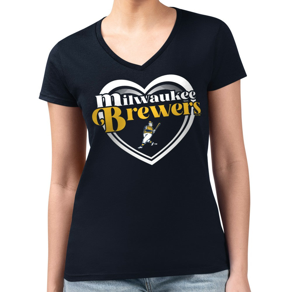 Milwaukee Brewers G-III 4Her by Carl Banks Women's Super-Slim Fit Lightweight Double Heart V-Neck T-Shirt - MLB T-shirts