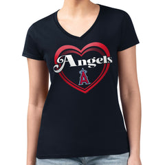 Los Angeles Angels G-III 4Her by Carl Banks Women's Super-Slim Fit Lightweight Double Heart V-Neck T-Shirt - MLB T-shirts