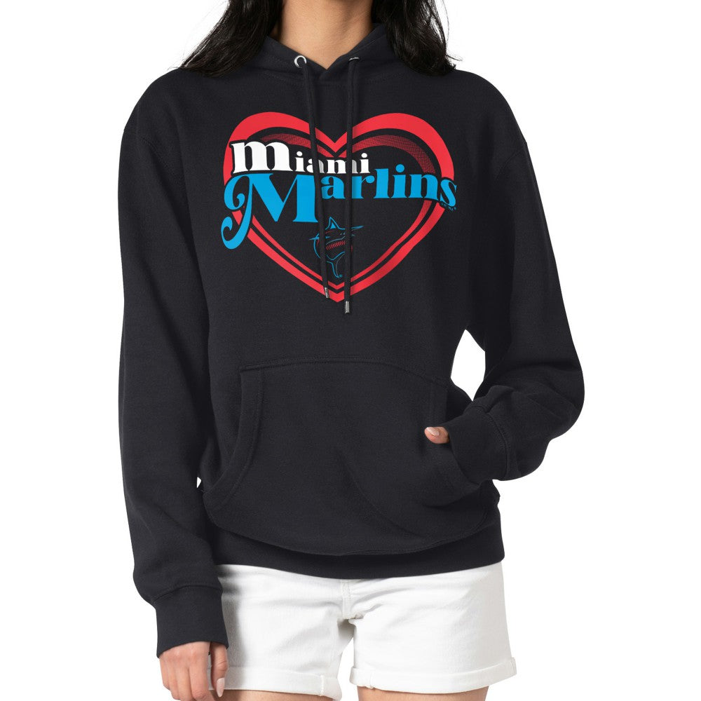 Miami Marlins G-III 4Her by Carl Banks Women's Double Heart Fleece Pullover Hoodie - MLB Hoodies