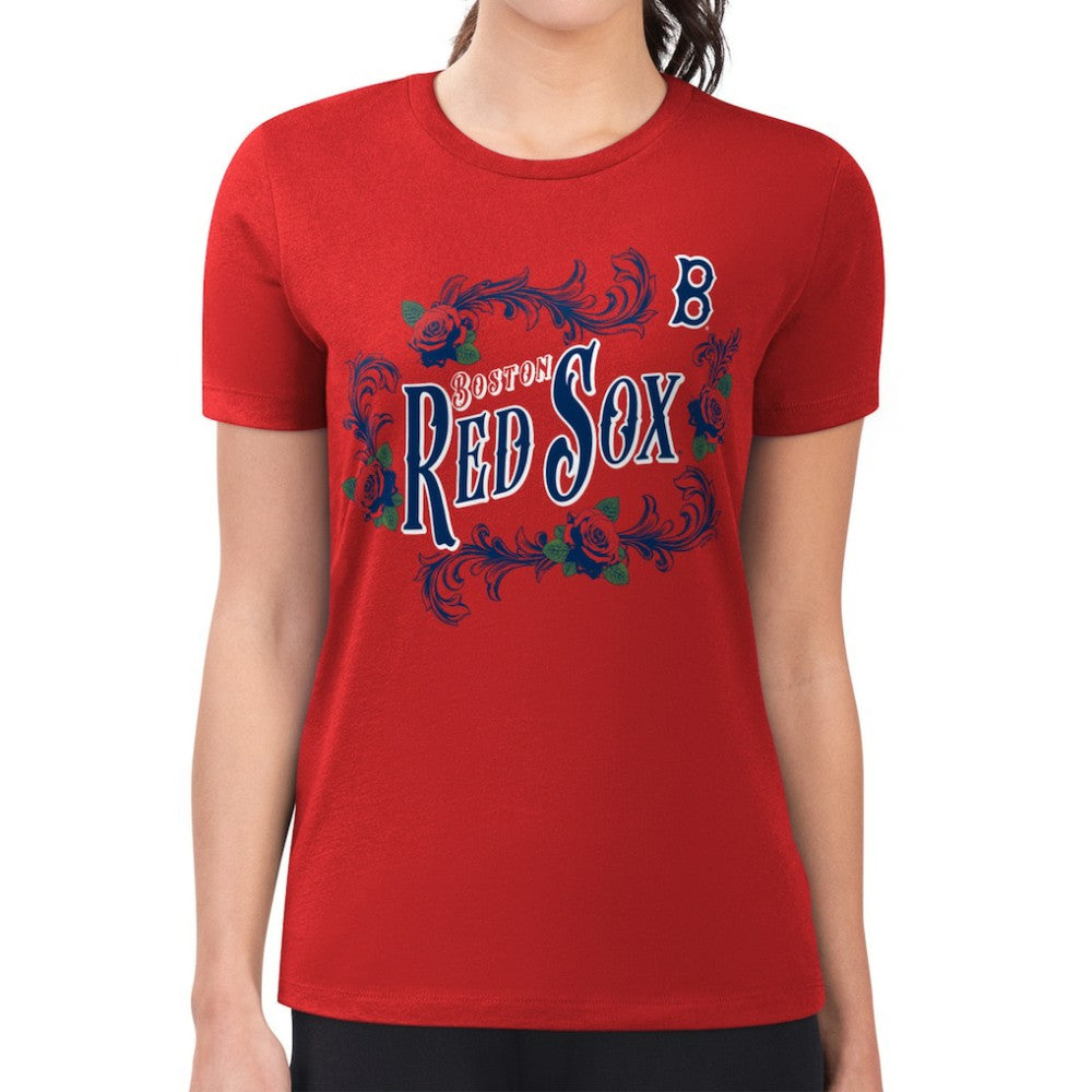 Boston Red Sox G-III 4Her by Carl Banks Women's Super-Slim Fit Lightweight Retro Roses T-Shirt - MLB T-shirts