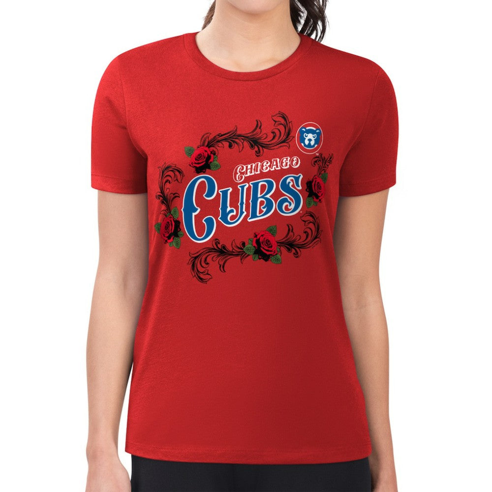 Chicago Cubs G-III 4Her by Carl Banks Women's Super-Slim Fit Lightweight Retro Roses T-Shirt - MLB T-shirts