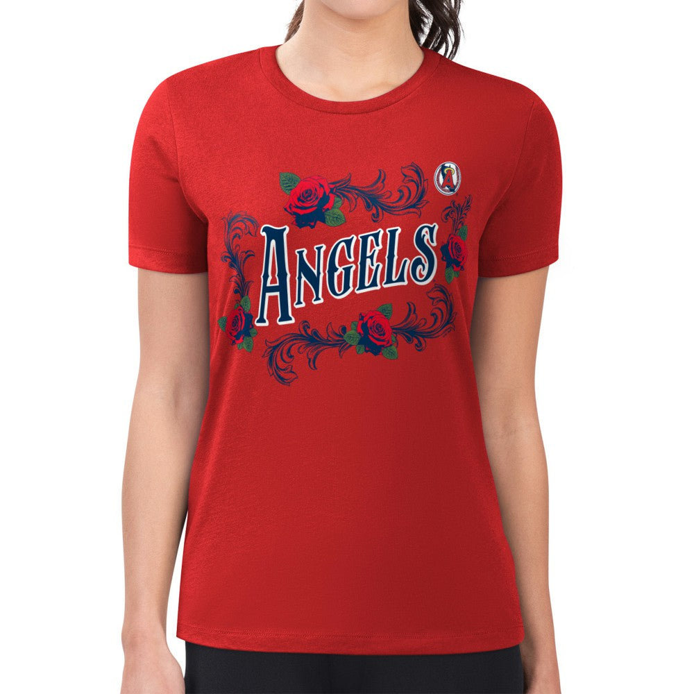 Los Angeles Angels G-III 4Her by Carl Banks Women's Super-Slim Fit Lightweight Retro Roses T-Shirt - MLB T-shirts