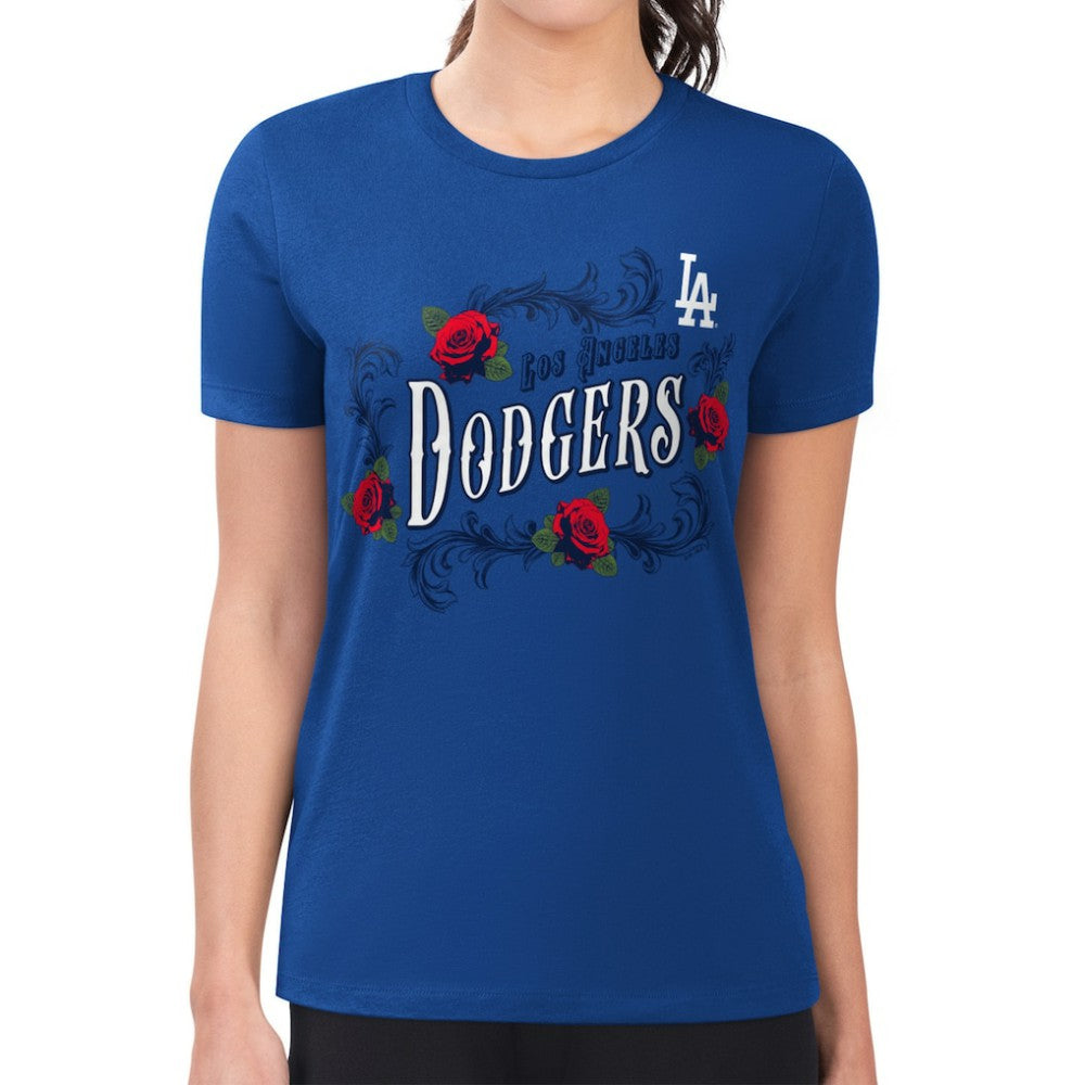 Los Angeles Dodgers G-III 4Her by Carl Banks Women's Super-Slim Fit Lightweight Retro Roses T-Shirt - MLB T-shirts