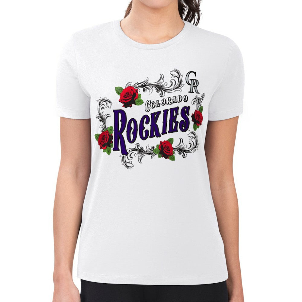 Colorado Rockies G-III 4Her by Carl Banks Women's Super-Slim Fit Lightweight Retro Roses T-Shirt - MLB T-shirts