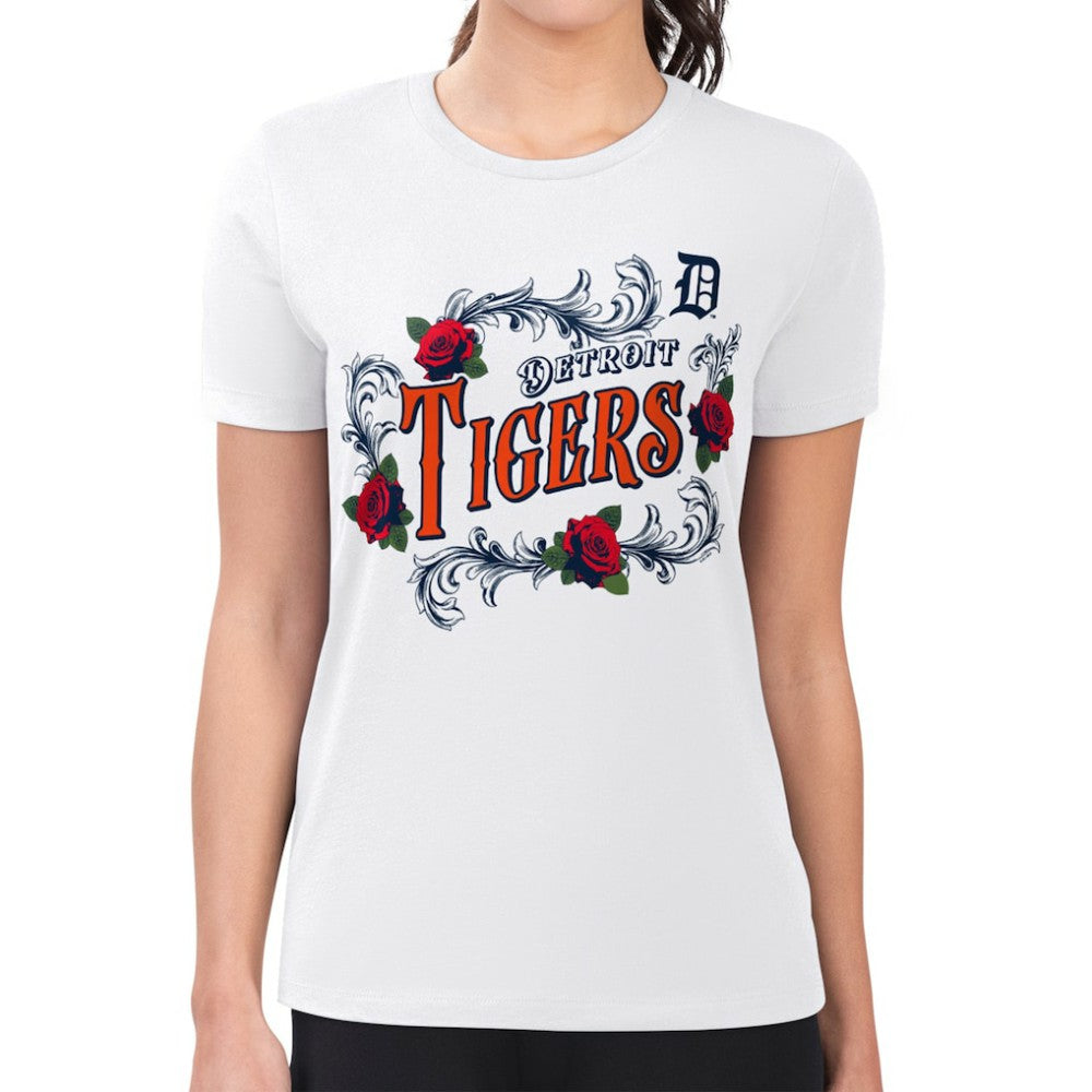 Detroit Tigers G-III 4Her by Carl Banks Women's Super-Slim Fit Lightweight Retro Roses T-Shirt - MLB T-shirts