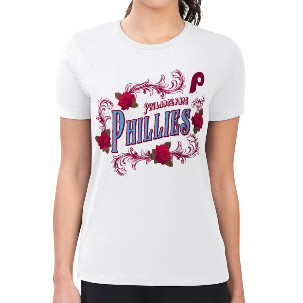 Philadelphia Phillies G-III 4Her by Carl Banks Women's Super-Slim Fit Lightweight Retro Roses T-Shirt - MLB T-shirts