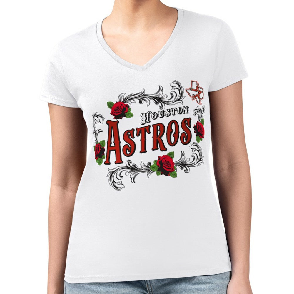 Houston Astros G-III 4Her by Carl Banks Women's Super-Slim Fit Lightweight Retro Roses V-Neck T-Shirt - MLB T-shirts