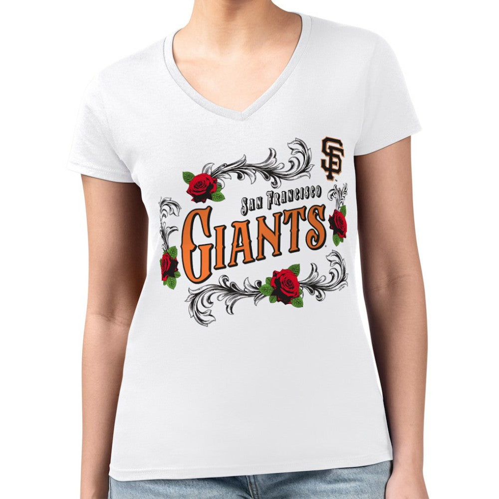 San Francisco Giants G-III 4Her by Carl Banks Women's Super-Slim Fit Lightweight Retro Roses V-Neck T-Shirt - MLB T-shirts