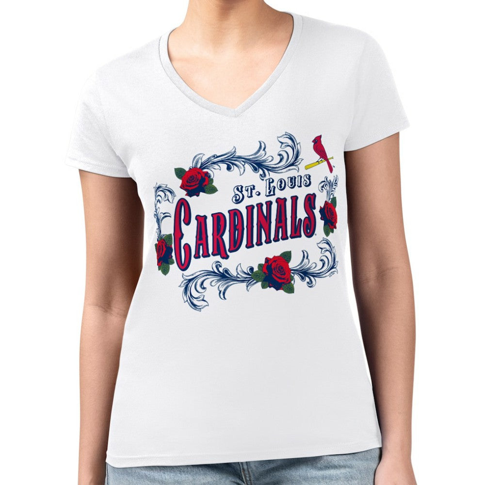 St. Louis Cardinals G-III 4Her by Carl Banks Women's Super-Slim Fit Lightweight Retro Roses V-Neck T-Shirt - MLB T-shirts