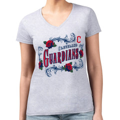 Cleveland Guardians G-III 4Her by Carl Banks Women's Super-Slim Fit Lightweight Retro Roses V-Neck T-Shirt - MLB T-shirts