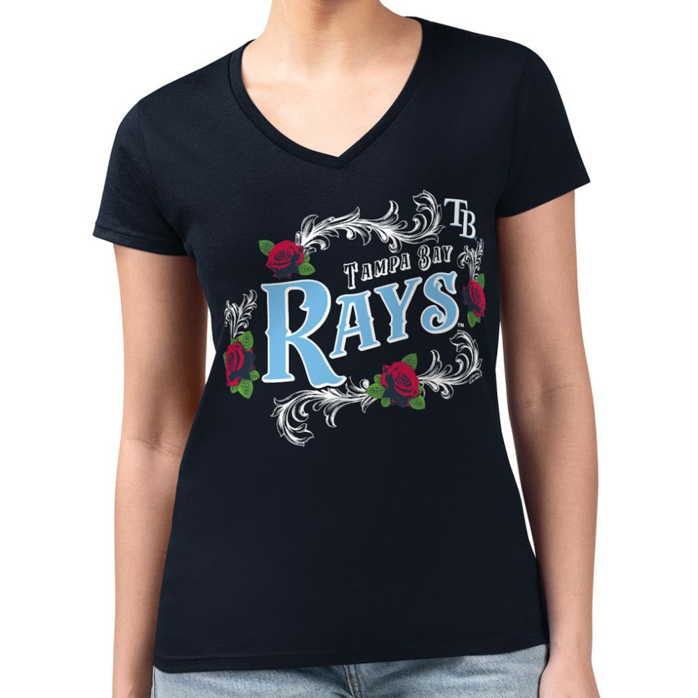 Tampa Bay Rays G-III 4Her by Carl Banks Women's Super-Slim Fit Lightweight Retro Roses V-Neck T-Shirt - MLB T-shirts