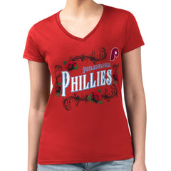 Philadelphia Phillies G-III 4Her by Carl Banks Women's Super-Slim Fit Lightweight Retro Roses V-Neck T-Shirt - MLB T-shirts