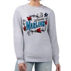Miami Marlins G-III 4Her by Carl Banks Women's Retro Roses Fleece Pullover Sweatshirt - MLB Pullover