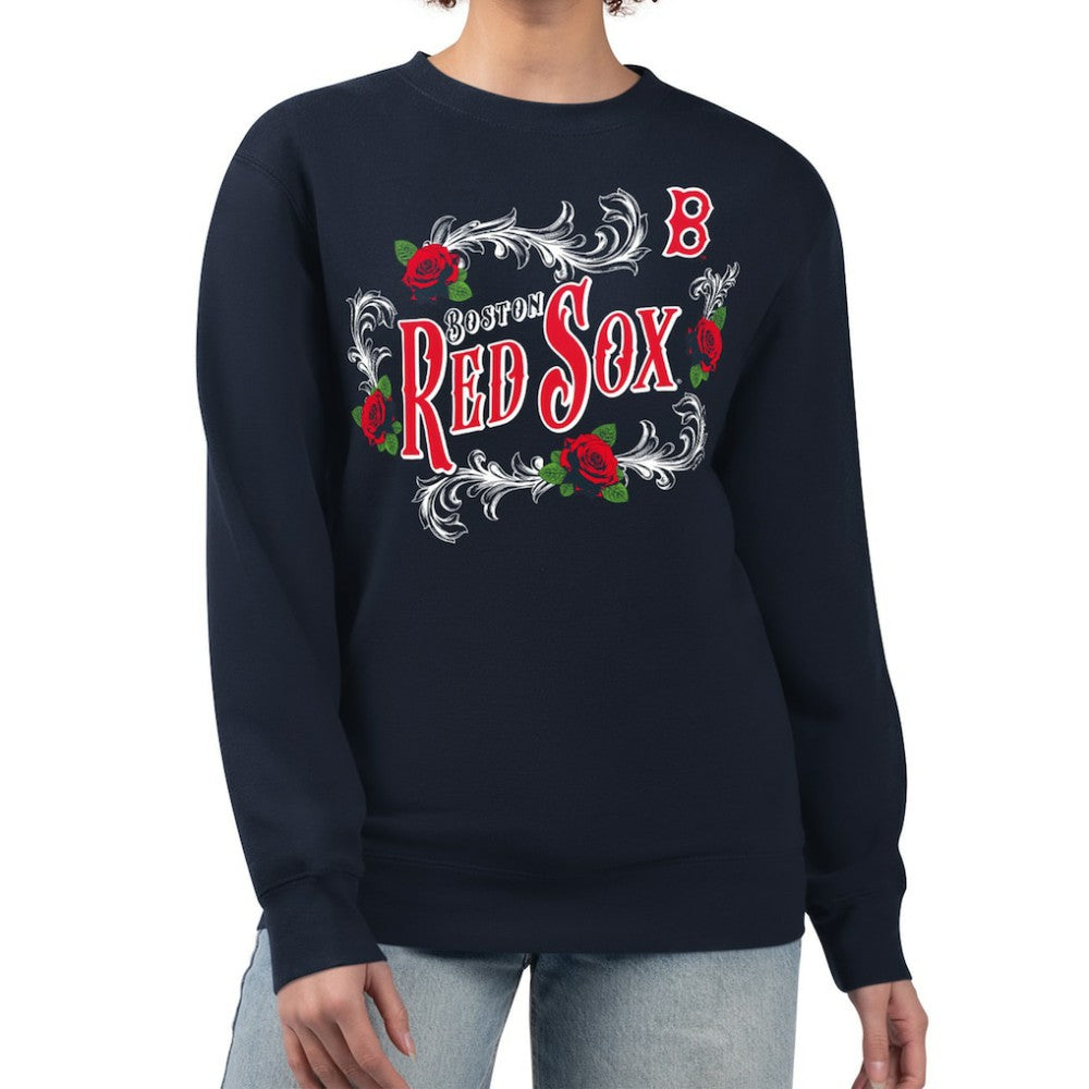 Boston Red Sox G-III 4Her by Carl Banks Women's Retro Roses Fleece Pullover Sweatshirt - MLB Pullover