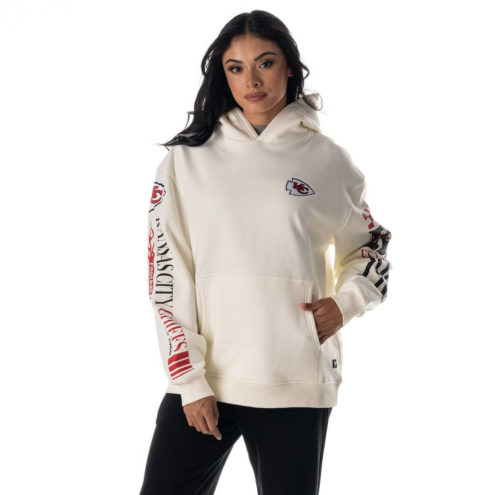 Kansas City Chiefs The Wild Collective Unisex Stacked Graphic Sleeve Fleece Hoodie | NFL Discount