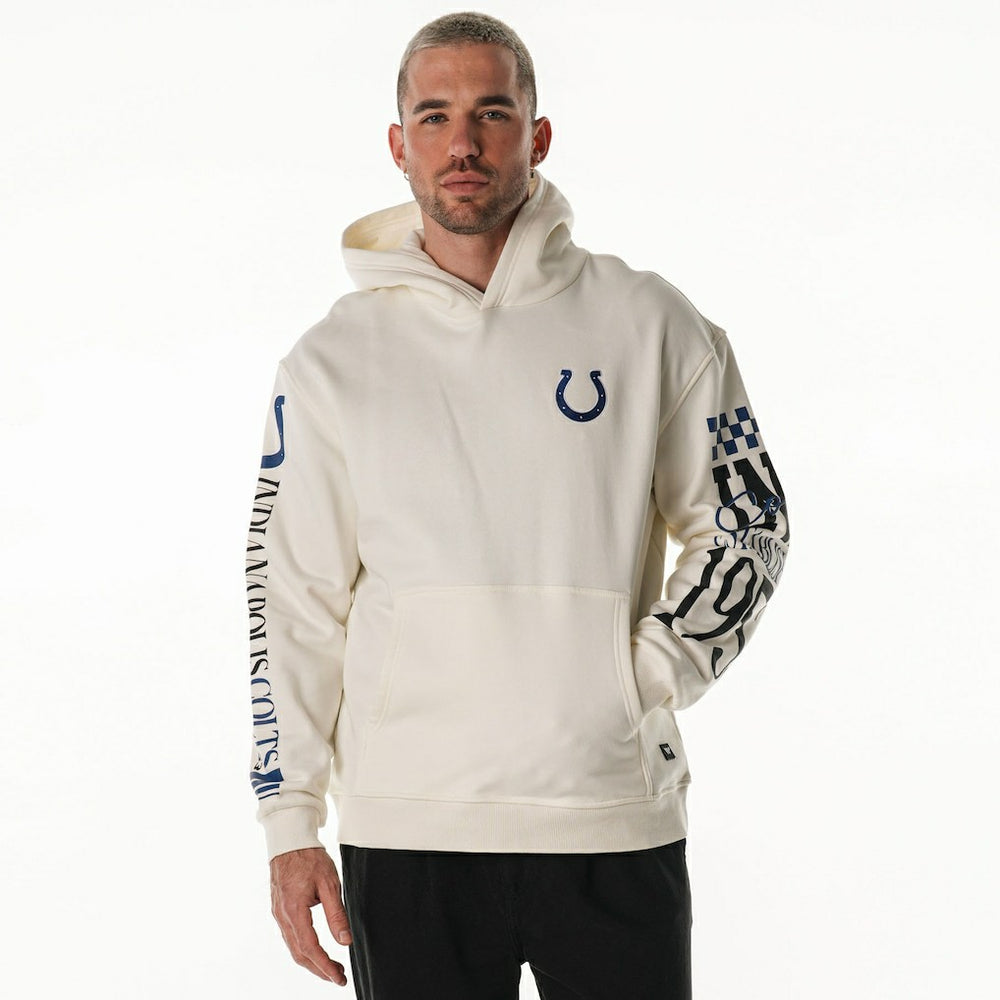 Indianapolis Colts The Wild Collective Unisex Stacked Graphic Sleeve Fleece Hoodie | NFL Discount