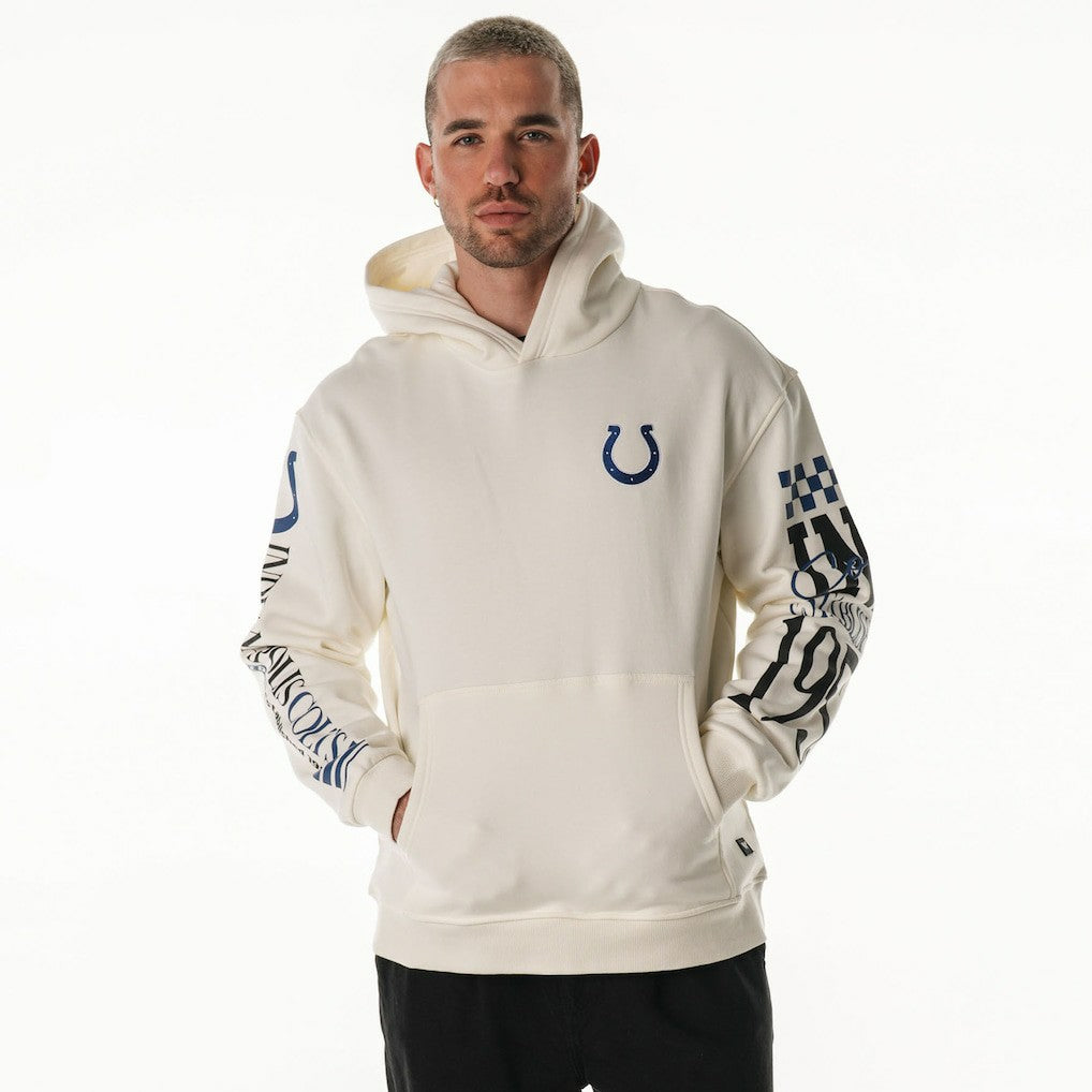 Indianapolis Colts The Wild Collective Unisex Stacked Graphic Sleeve Fleece Hoodie | NFL Discount
