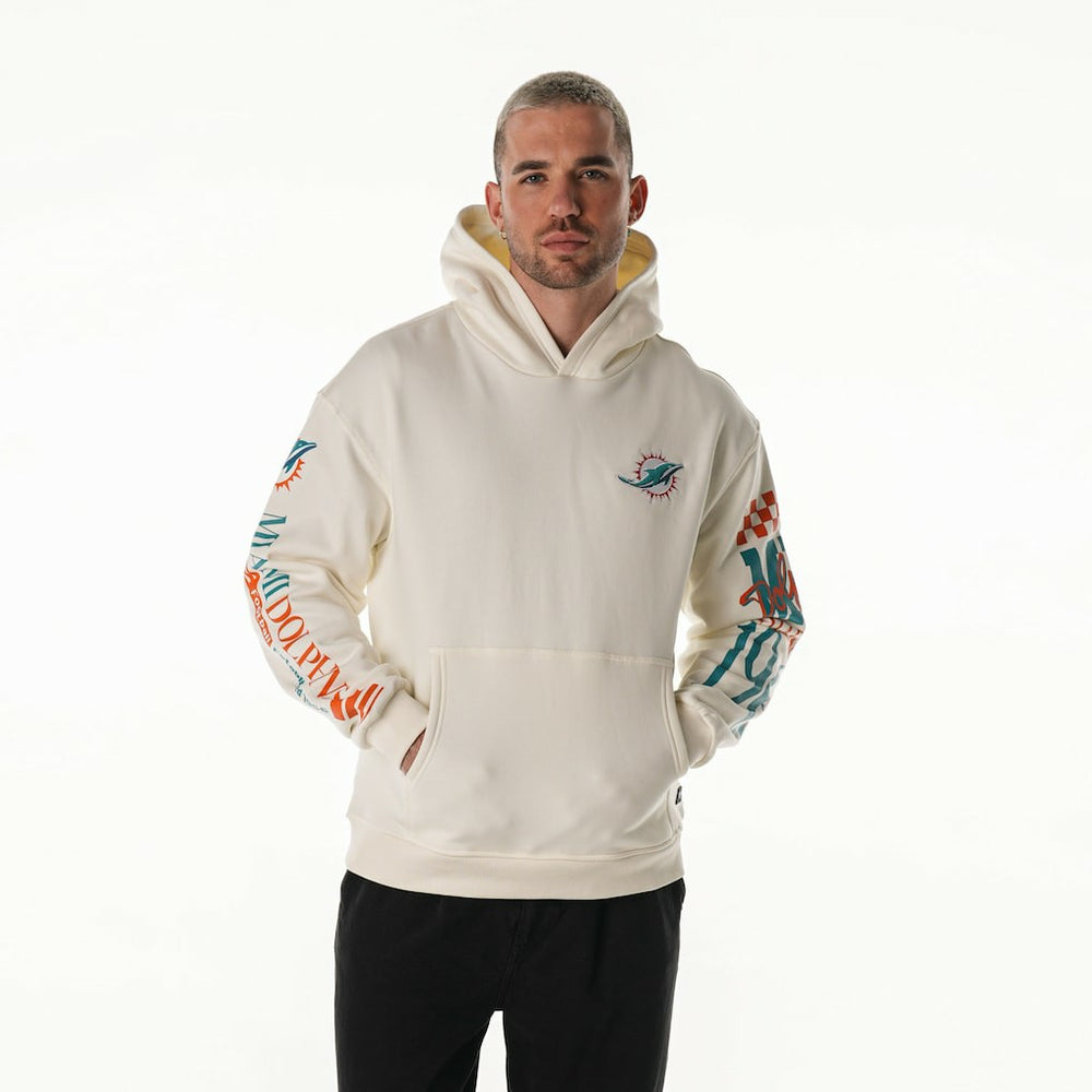 Miami Dolphins The Wild Collective Unisex Stacked Graphic Sleeve Fleece Hoodie | NFL Sale
