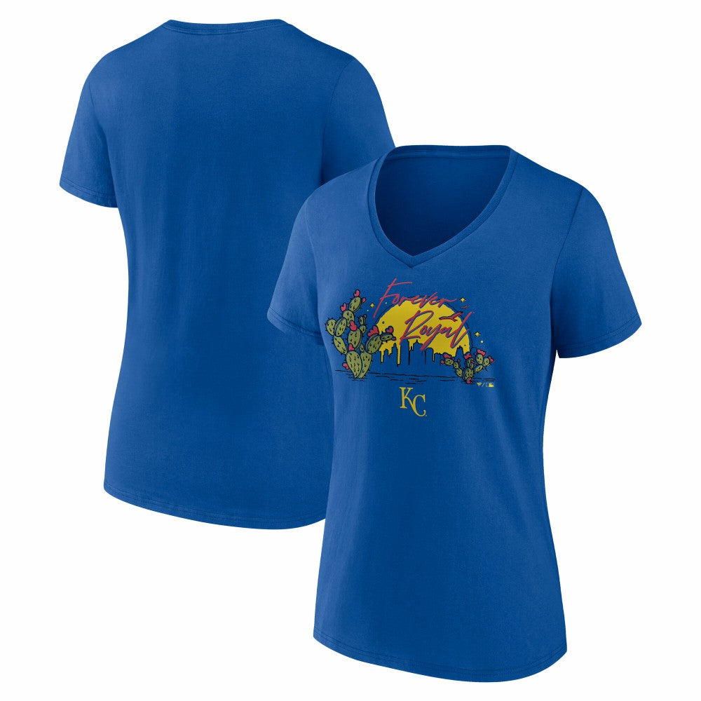Kansas City Royals Women's Forever Royal Cactus V-Neck T-Shirt - MLB T-shirts
