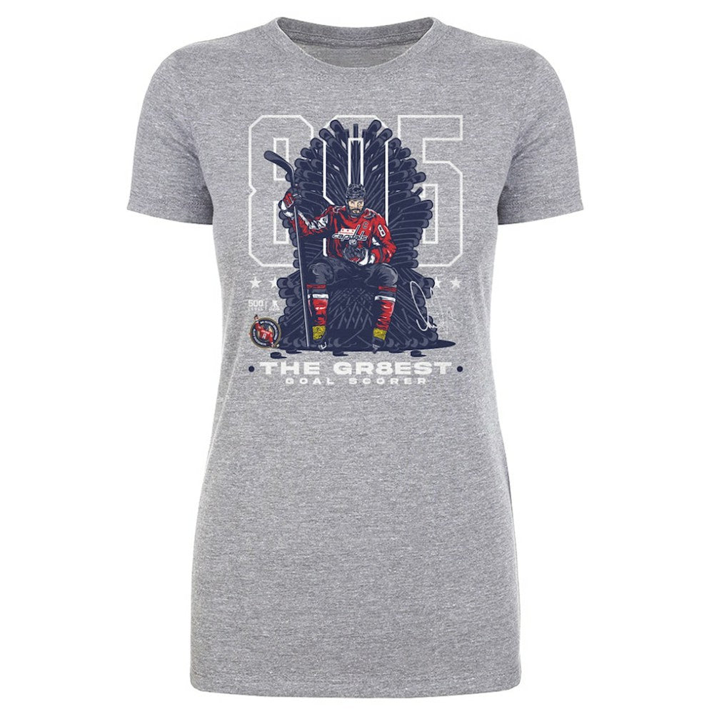 Alexander Ovechkin Washington Capitals 500 Level Women's NHL All-Time Leading Goal Scorer Throne T-Shirt -  NHL T-shirts