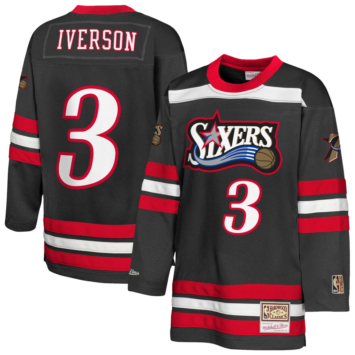 Black Allen Iverson Philadelphia 76ers Youth Maxxed Out 2.0 Fashion Hockey Jersey | NBA
