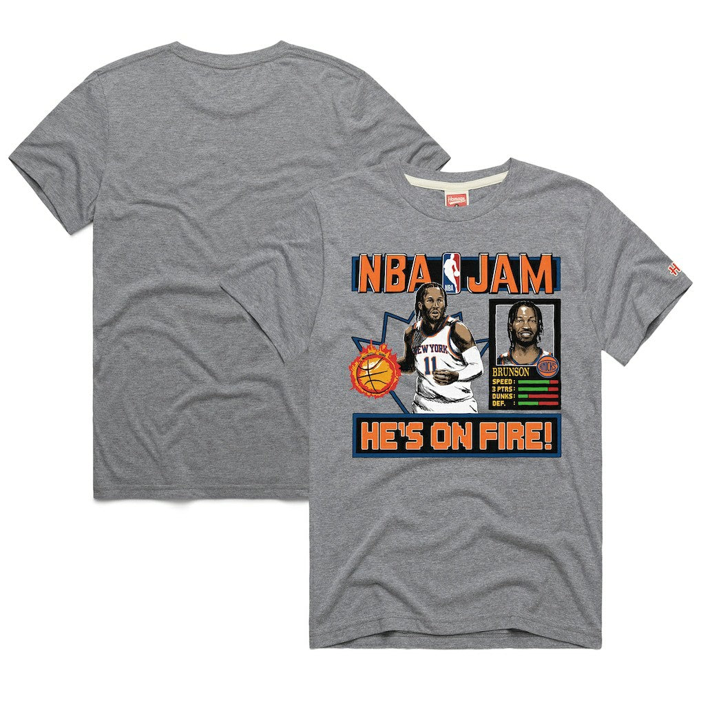 Gray Jalen Brunson New York Knicks Homage Unisex NBA Jam Tri-Blend T-Shirt | NBA