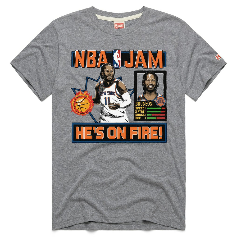 Gray Jalen Brunson New York Knicks Homage Unisex NBA Jam Tri-Blend T-Shirt | NBA