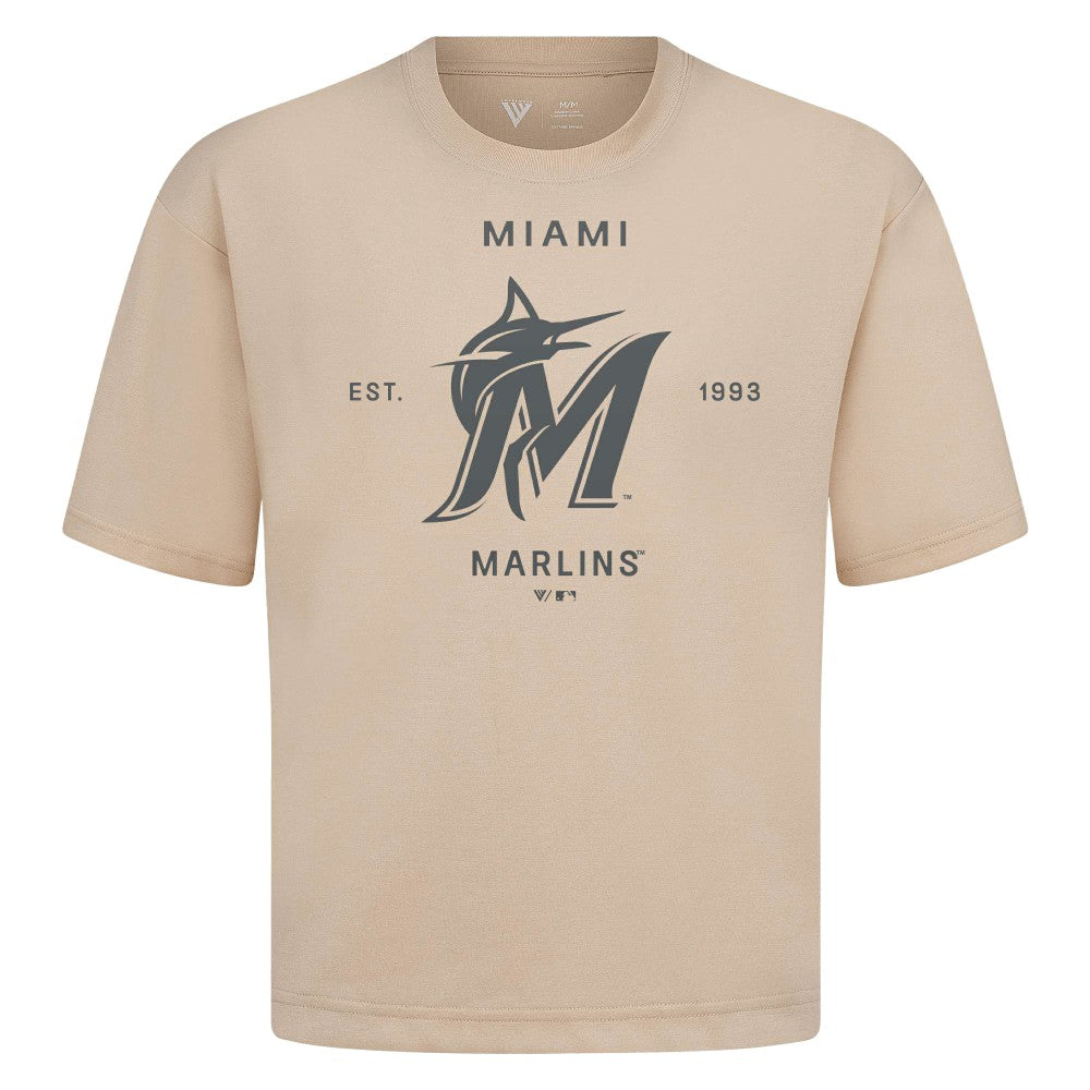 Miami Marlins Levelwear Crossway Oversized Luxe Signature Knit T-Shirt - MLB T-shirts