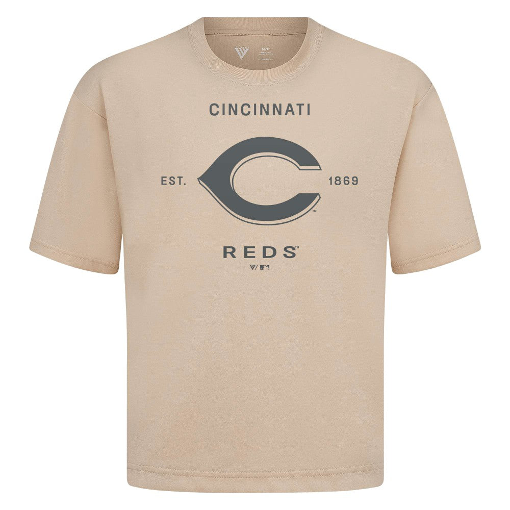 Cincinnati Reds Levelwear Crossway Oversized Luxe Signature Knit T-Shirt - MLB T-shirts