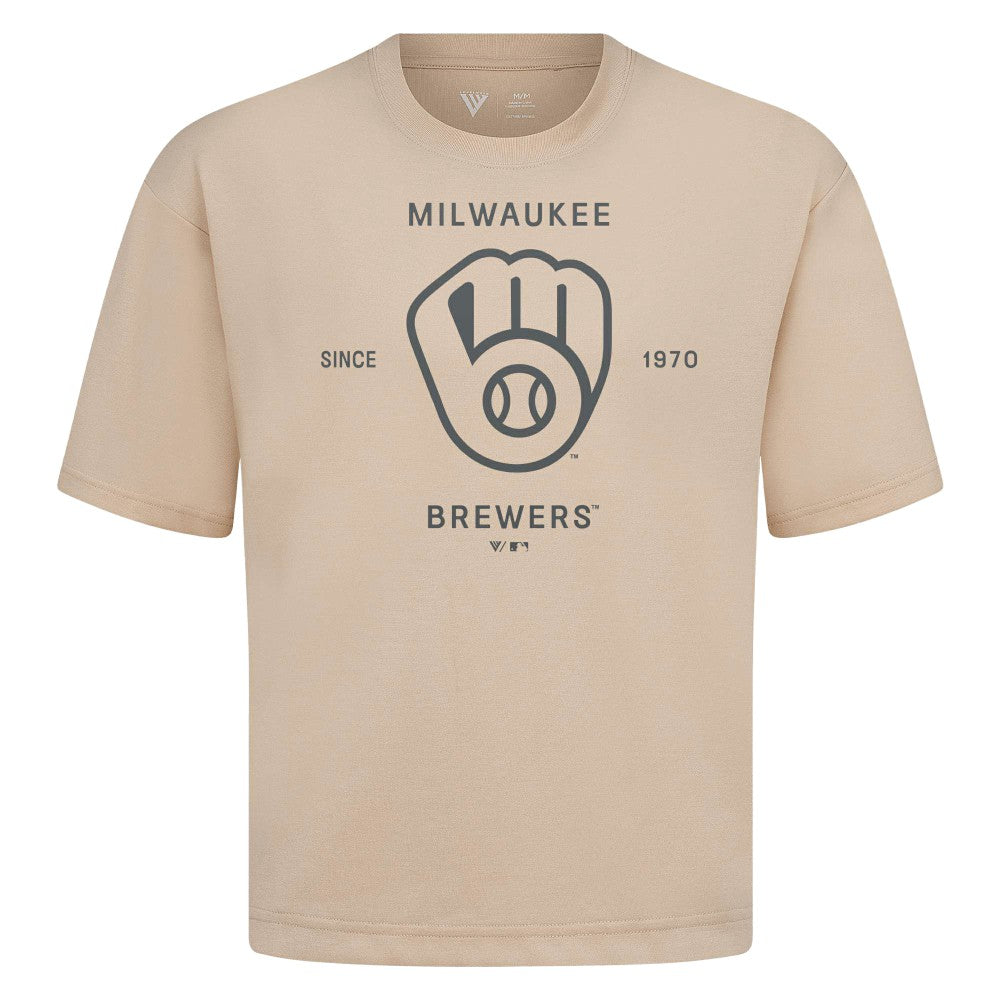 Milwaukee Brewers Levelwear Crossway Oversized Luxe Signature Knit T-Shirt - MLB T-shirts