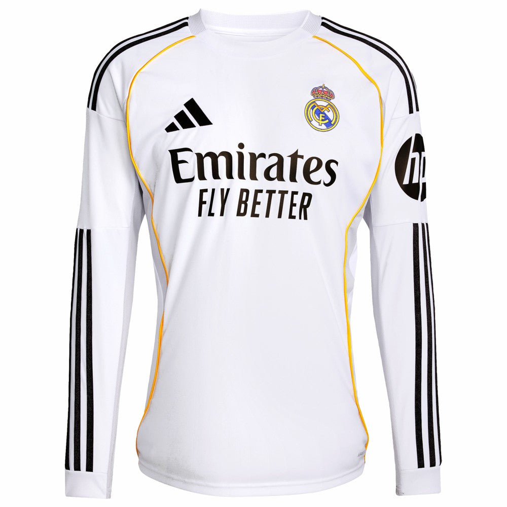 Real Madrid 2025/26 Home Replica Long Sleeve Custom Jersey