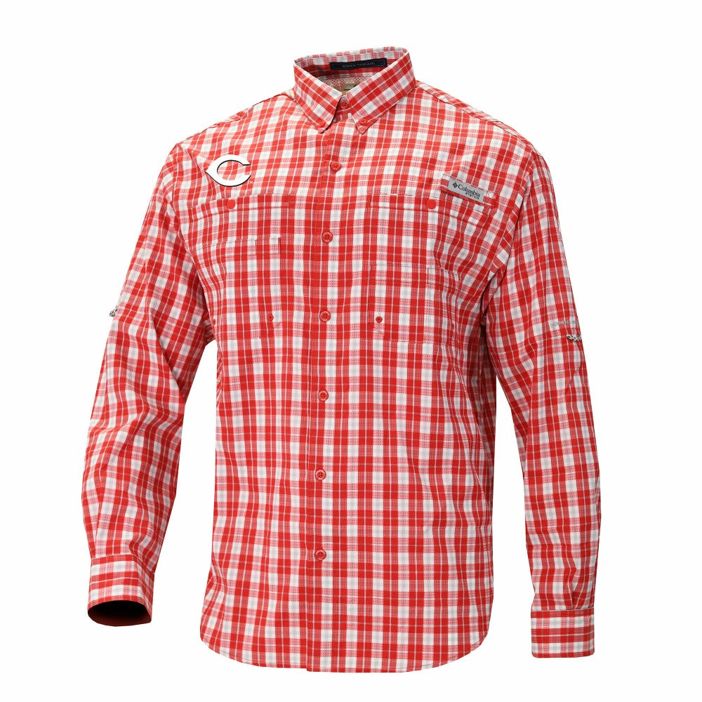 Cincinnati Reds Columbia Super Tamiami Omni-Shade Long Sleeve Button-Down Shirt - MLB