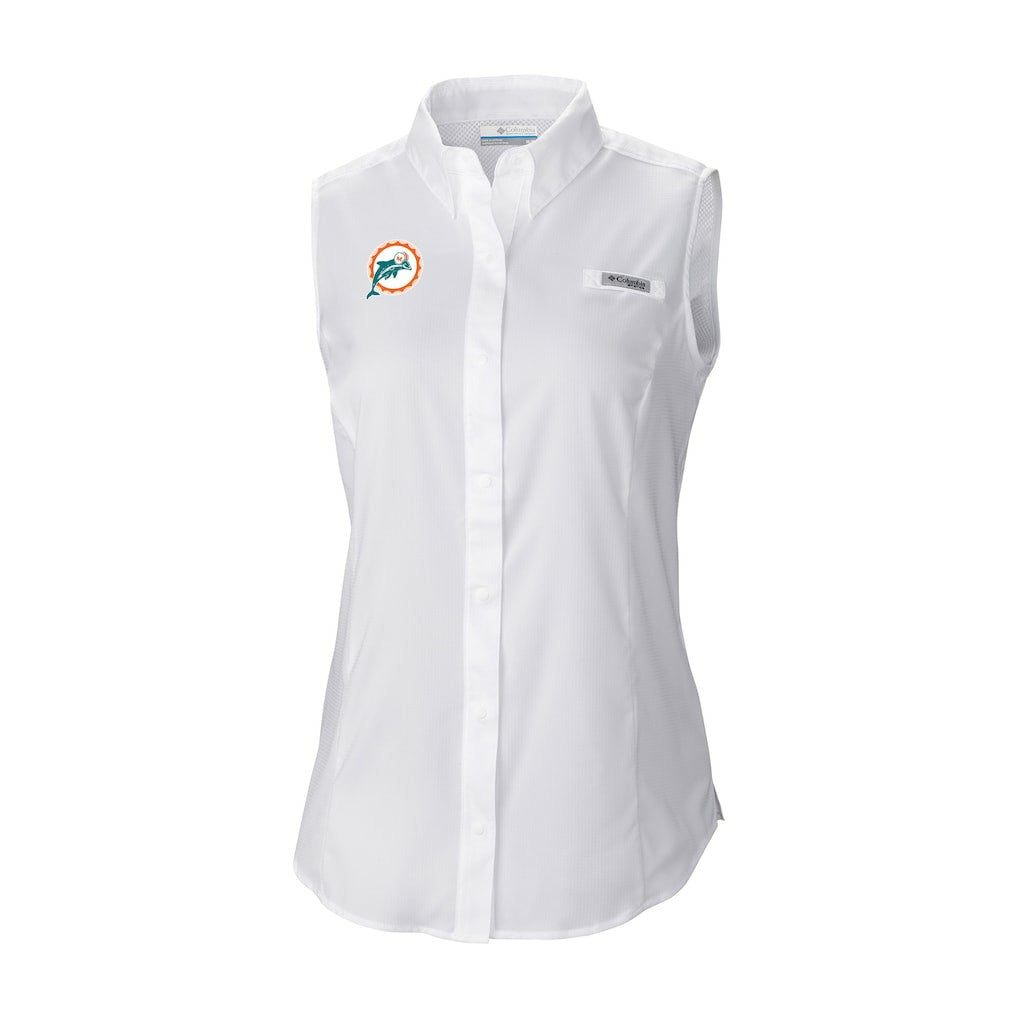 Miami Dolphins Women's Historic Tamiami Omni-Shade Sleeveless Button-Up Shirt | NFL New