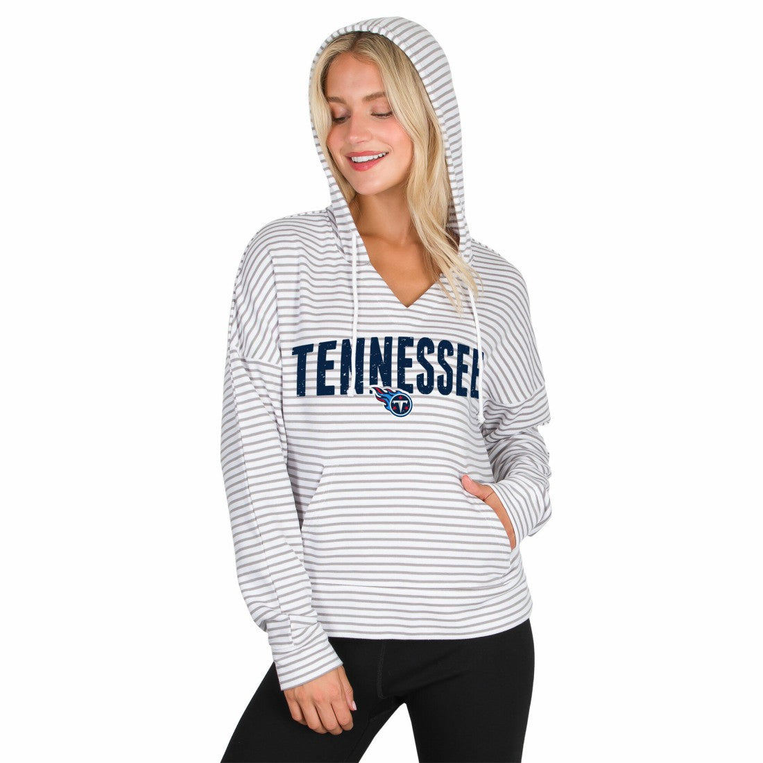 Tennessee Titans Concepts Sport Women's Liftoff Striped V-Neck Hoodie | NFL Online
