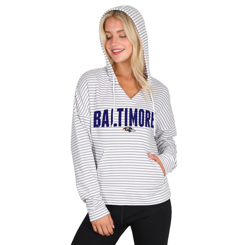 Baltimore Ravens Concepts Sport Women's Liftoff Striped V-Neck Hoodie | NFL Hot