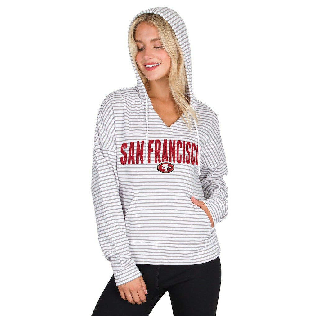 San Francisco 49ers Concepts Sport Women's Liftoff Striped V-Neck Hoodie | NFL Outlet