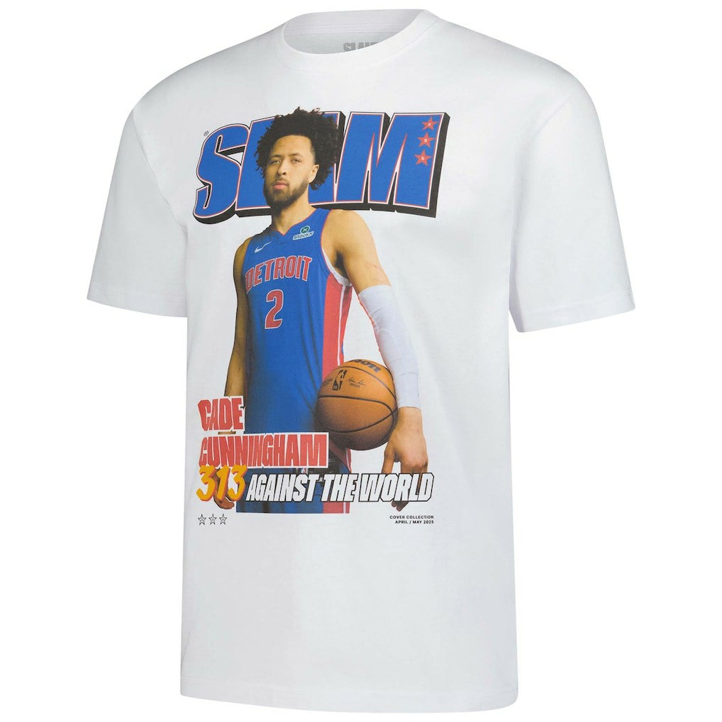 White Cade Cunningham Detroit Pistons SLAM Unisex April/May 2025 Cover Graphic T-Shirt sale | NBA