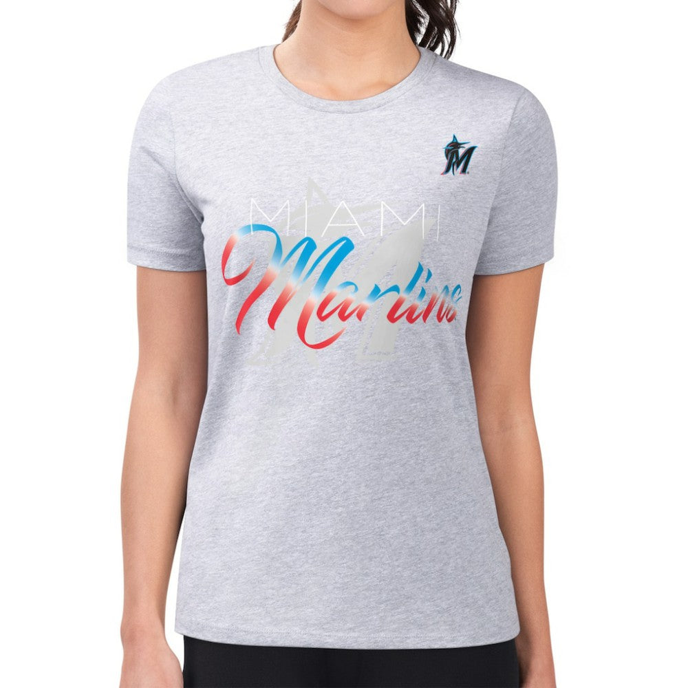 Miami Marlins G-III 4Her by Carl Banks Women's Super-Slim Fit Lightweight Shadow Logo Graphic T-Shirt - MLB T-shirts