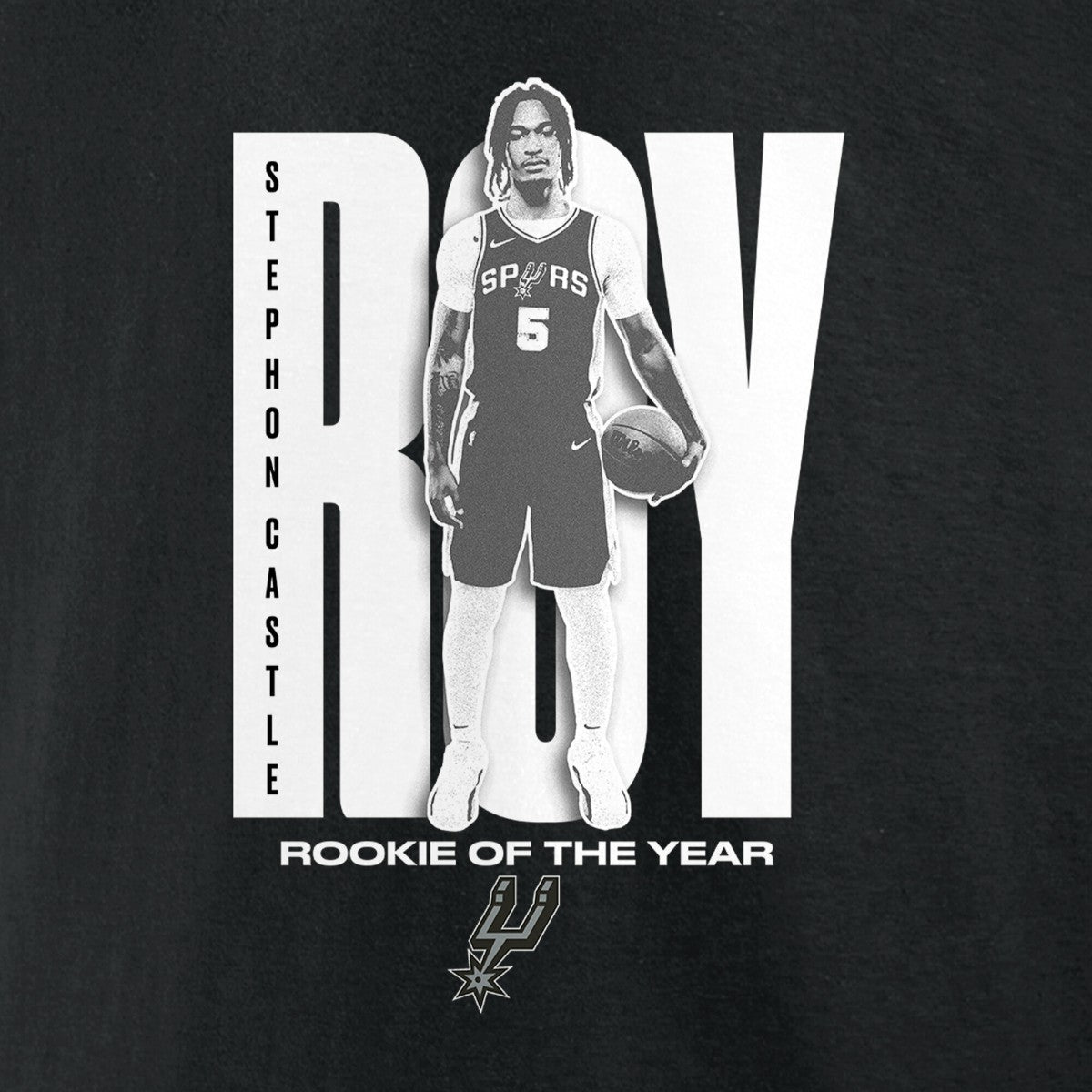 Black Stephon Castle San Antonio Spurs 2025 NBA Rookie of the Year T-Shirt | NBA