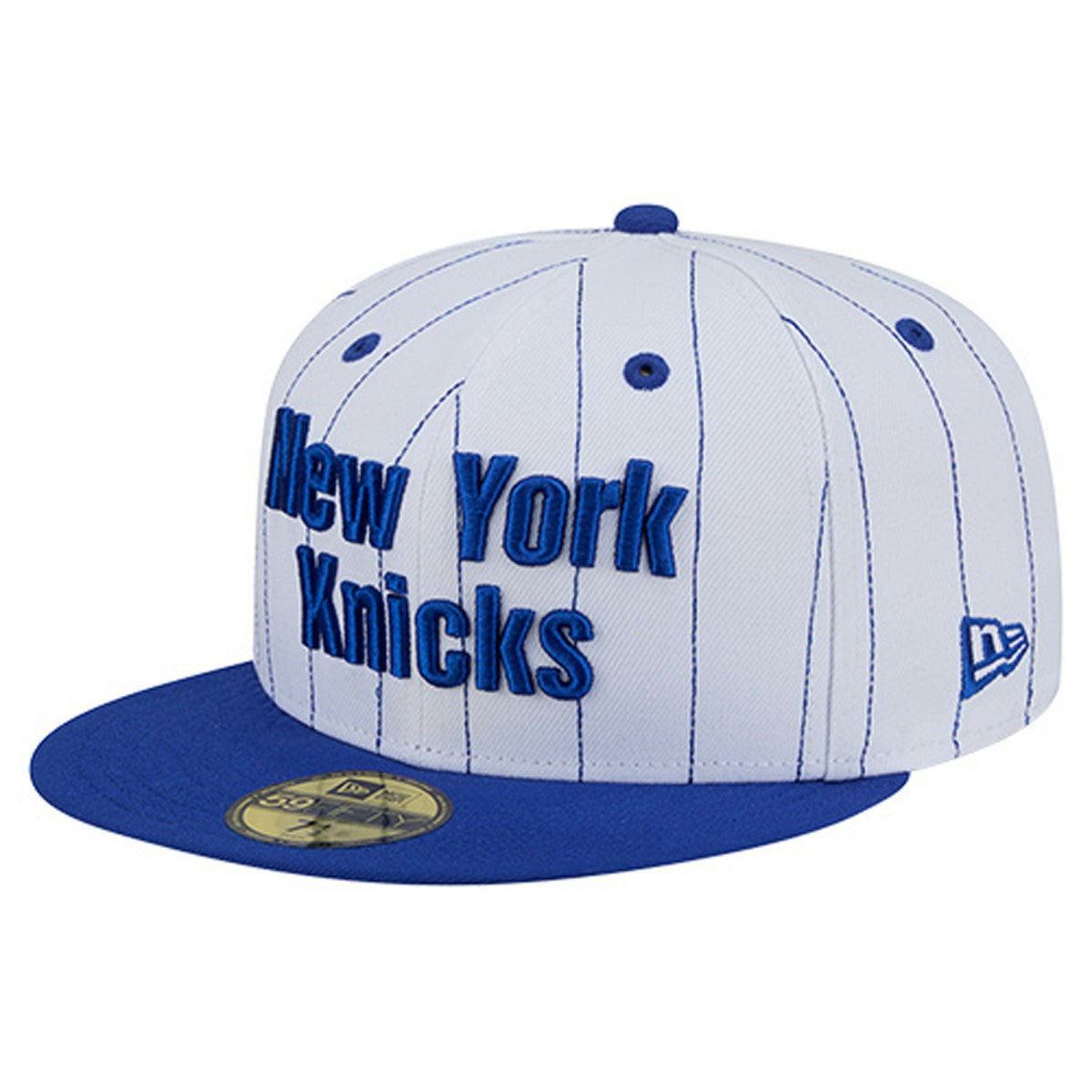 White New York Knicks Wordmark Pinstripe 59FIFTY Fitted Hat | NBA