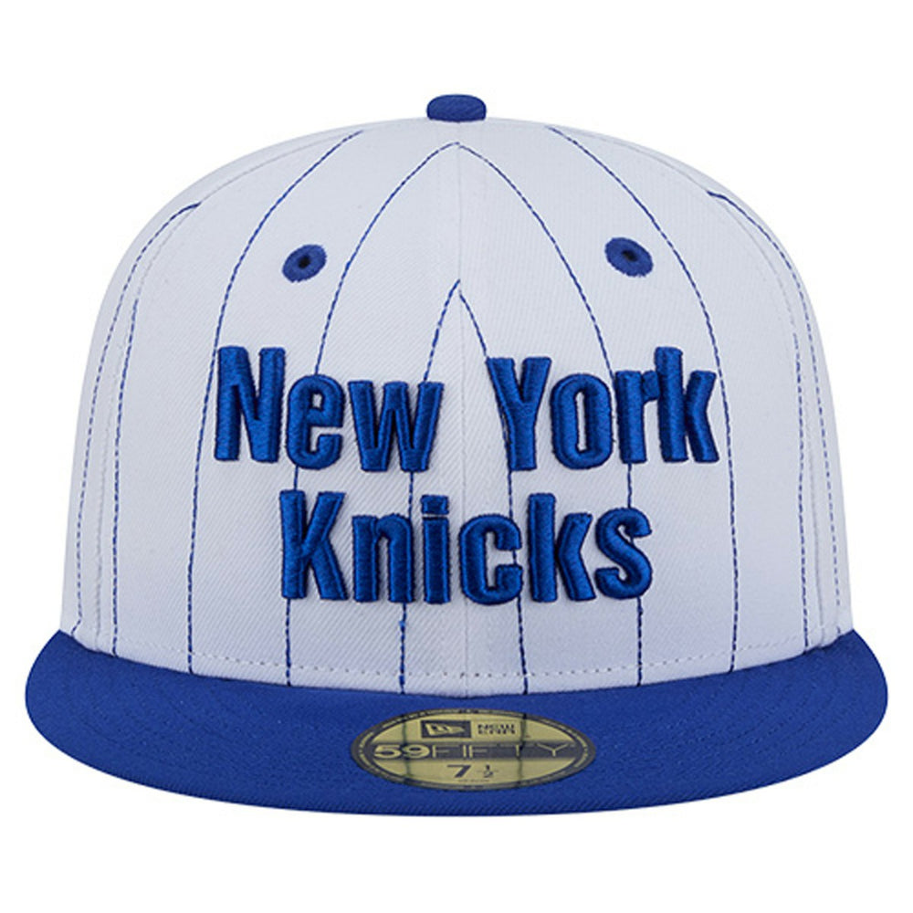 White New York Knicks Wordmark Pinstripe 59FIFTY Fitted Hat | NBA