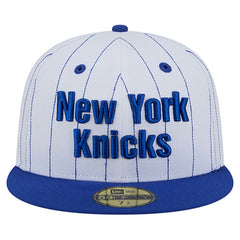 White New York Knicks Wordmark Pinstripe 59FIFTY Fitted Hat | NBA